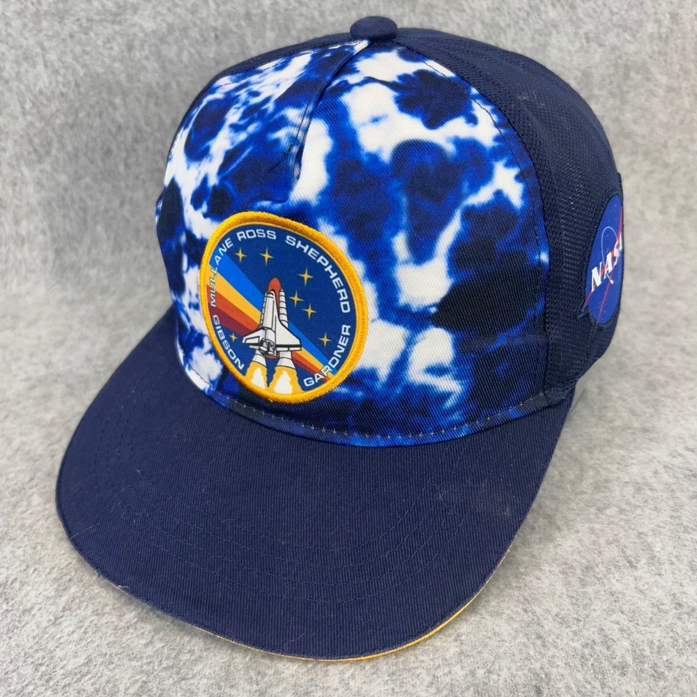 NASA Space Shuttle Mission Patch Trucker Hat Tie Dye Blue Navy Snapback Cap